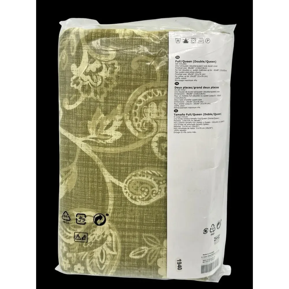 IKEA Duvet Cover & Two Pillowcases Green Full/Queen Cotton Junimagnolia Avocado